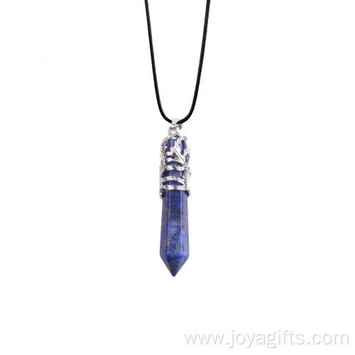 Hot Gemstone Hexagon Prism phoenix Alloy Lapis Lazuli Stone Pendant Necklaces